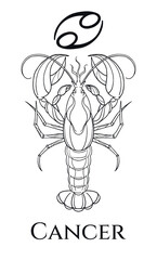 zodiac sign cancer, crawfish, black and white