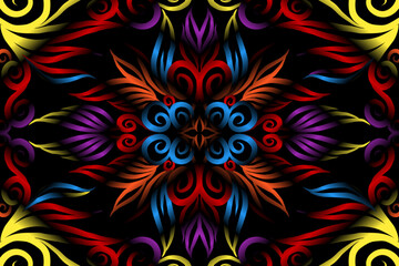 colourful caleidoscope classic gradient flower art pattern of traditional batik ethnic dayak ornament for wallpaper ads background sticker or clothing