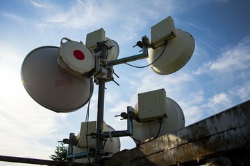 Satellite dishes on a tower