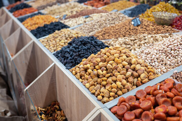 Dried fruits and nuts on local food market