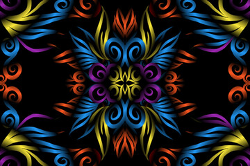 colourful caleidoscope classic gradient flower art pattern of traditional batik ethnic dayak ornament for wallpaper ads background sticker or clothing