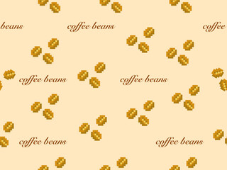 Coffee cartoon character seamless pattern on yellow background.Pixel style