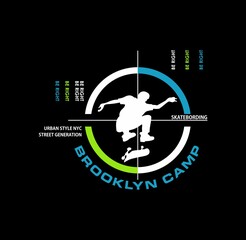 Vector illustration on the theme of skateboarding and skateboard in New York City. Vintage design. Grunge background. Typography, t-shirt graphics, print, poster, banner, flyer, postcard - Vector