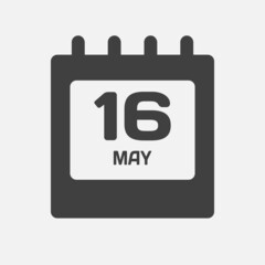 Icon day date 16 May, template calendar page