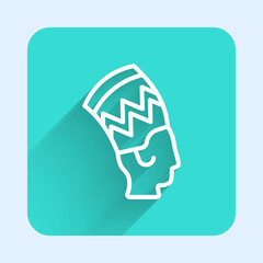 White line Nefertiti icon isolated with long shadow background. Green square button. Vector
