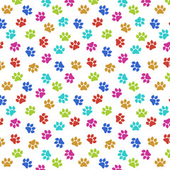 pattern print of feline paws colored footprints on white background