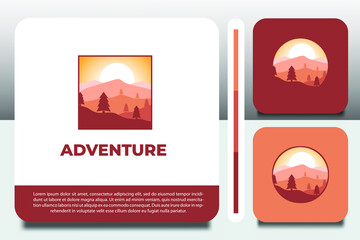 logo design template, with scenery and mountain icon, with business card design