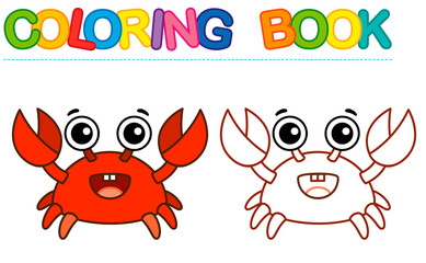 Coloring page funny smiling red Crab. Vector coloring book for childrens activity