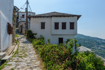 The picturesque village of Makrinitsa with its architectural traditional old stone  buildings located on Pelion mountain , above Volos town ,Magnisia,Greece.