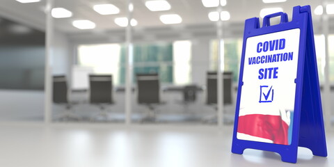 Covid vaccine hub signboard with flag of Costa Rica. Coronavirus vaccination related 3D rendering