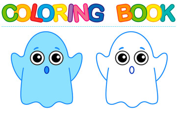 Coloring page funny Ghost. Vector coloring book for childrens activity
