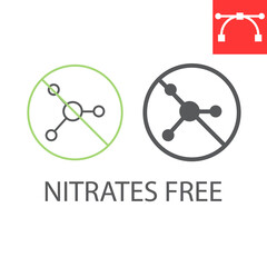 Nitrates free line and glyph icon, healthy and organic, nitrate free vector icon, vector graphics, editable stroke outline sign, eps 10.