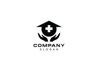 Abstract pharmacy medical logo design, pharmacy home with hand vector logo design