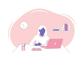 Woman studying at home. Online education.  