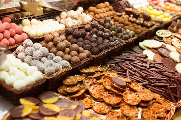 delicious chocolate sweets on counter