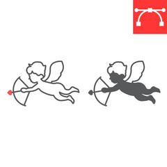 Cupid line and glyph icon, valentines day and angel, Cupid holding bow vector icon, vector graphics, editable stroke outline sign, eps 10.