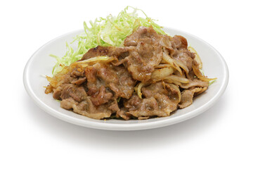 shogayaki, japanese ginger pork isolated on white background