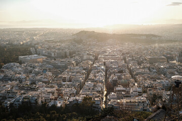 Athens view from the mountain on the evening city