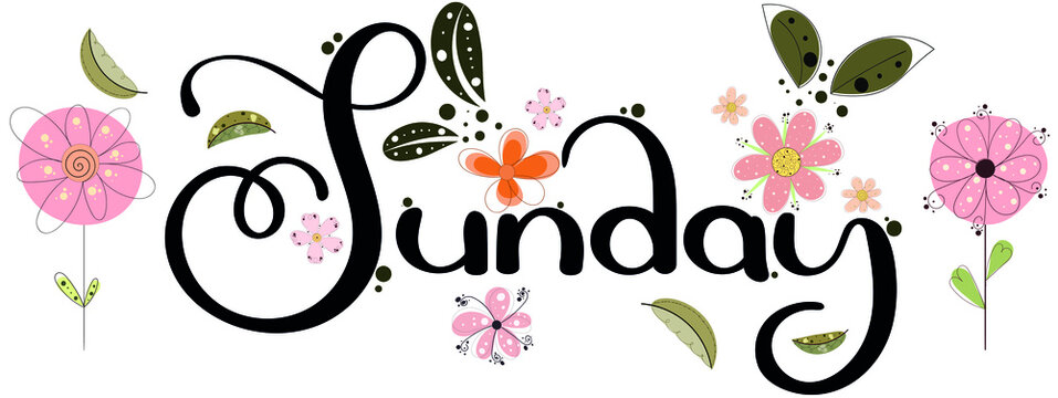 Happy SUNDAY. Sunday days of the week with flowers and leaves. Illustration (Sunday)