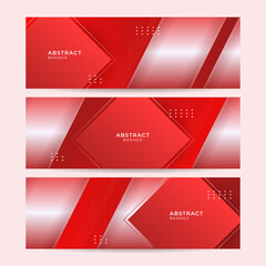 Set of modern memphis geometric red abstract banner design background. Abstract red banner background with 3d overlap layer and wave shapes