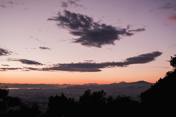 Athens view from the mountain on the evening city