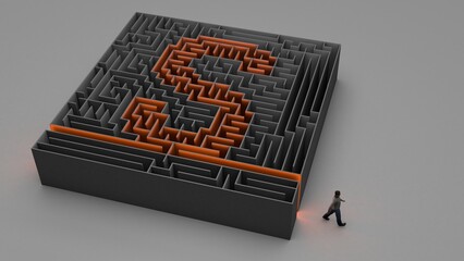 3D illustration of S-shaped maze with a man exiting it