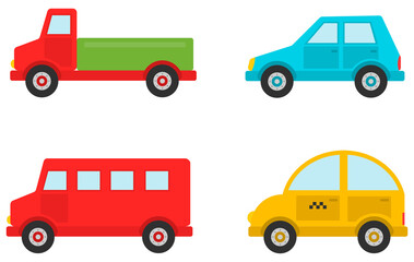 Children's toy cars. Set of children's, cartoon, toy cars. Vector illustration. Vector.
