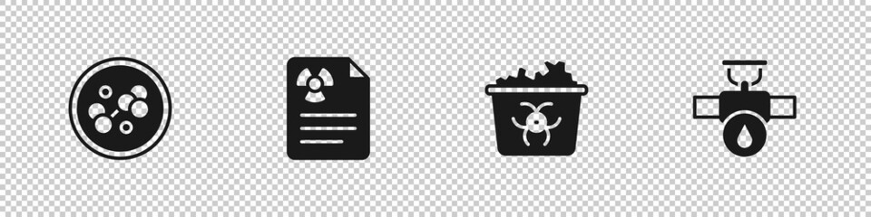 Set Molecule, Radiation warning document, Infectious waste and Industry pipe and valve icon. Vector
