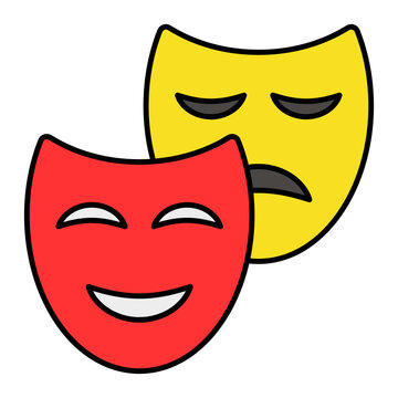yellow red face mask movie theater Concept, Happy And Sad Vector Color Icon Design, Video blogger Symbol, vlogger or videography equipment Sign, motion pictures and film maker Stock illu