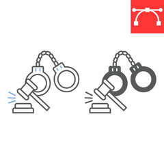 Criminal law line and glyph icon, prison and justice, handcuffs vector icon, vector graphics, editable stroke outline sign, eps 10.