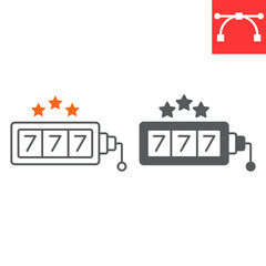 Slot machine line and glyph icon, casino and win, jackpot vector icon, vector graphics, editable stroke outline sign, eps 10.