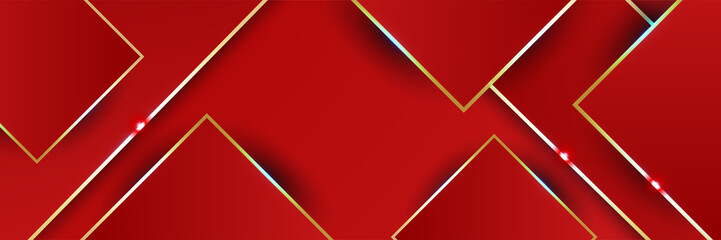 modern light line red gold abstract banner design background. Abstract red banner background with 3d overlap layer and wave shapes