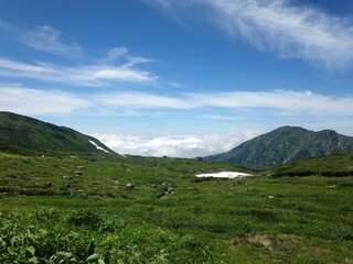 Fototapeta premium Japanese Alps Tateyama Mountain View Open Field