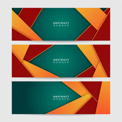 Set of modern Geometric block orange red green abstract banner design background