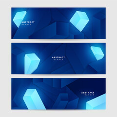 Set of 3d Geometric block blue abstract banner design background