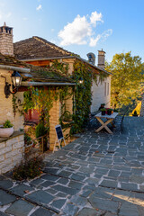View of the traditional village Mikro Papigo with with the famous stone buildings during  fall...