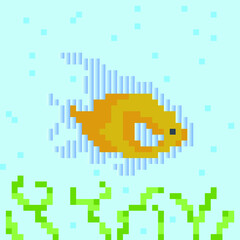 Obraz premium Pixel fish in the sea. Vector.