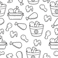 Fried chicken doodle pattern with a cute design suitable for background