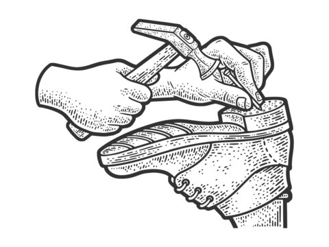 black and white shoe repair with hammer clip art preview