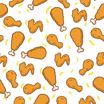 Fried chicken seamless pattern vector with colorful hand-drawn style suitable for background or textile