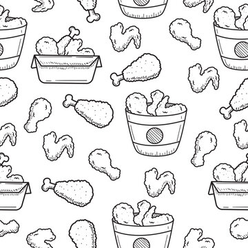 Fried chicken doodle pattern with a cute design suitable for background
