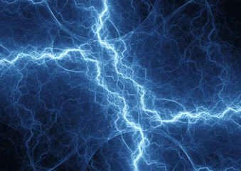 Blue fractal lightning background, electrical abstract