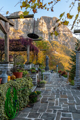 view of traditional architecture  with   stone buildings  during  fall season in the picturesque...