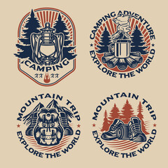Set of vintage badge for the camping theme. Perfect for posters, apparel, T-shirt design, and many other uses. 