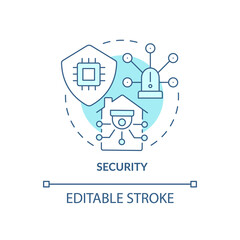 Security turquoise concept icon. Smart technologies advantage abstract idea thin line illustration. Home automation system. Isolated outline drawing. Editable stroke. Arial, Myriad Pro-Bold fonts used