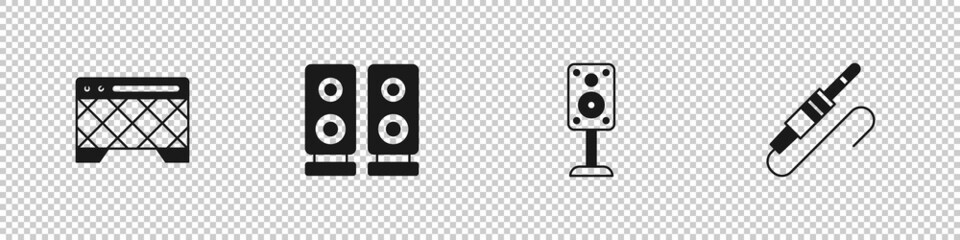 Set Guitar amplifier, Stereo speaker, and Audio jack icon. Vector