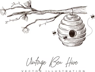 Fotobehang Vintage hand-drawn bee hive © FriendlyLabel