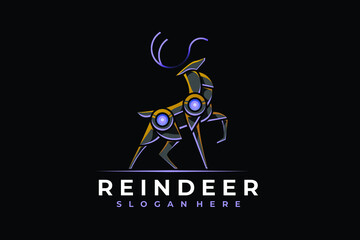 Modern Mecha Robotic Reindeer Logo Design Template