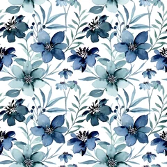 Fototapeten Beautiful blue floral watercolor seamless pattern © Asrulaqroni