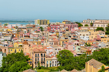 Obraz premium City landscape of colorful old Cagliari, Sardinia, Italy
